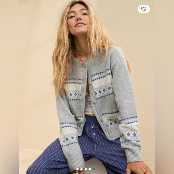 aerie Sweaters - Aerie unREAL Fairisle Cardigan gray blue and white like new